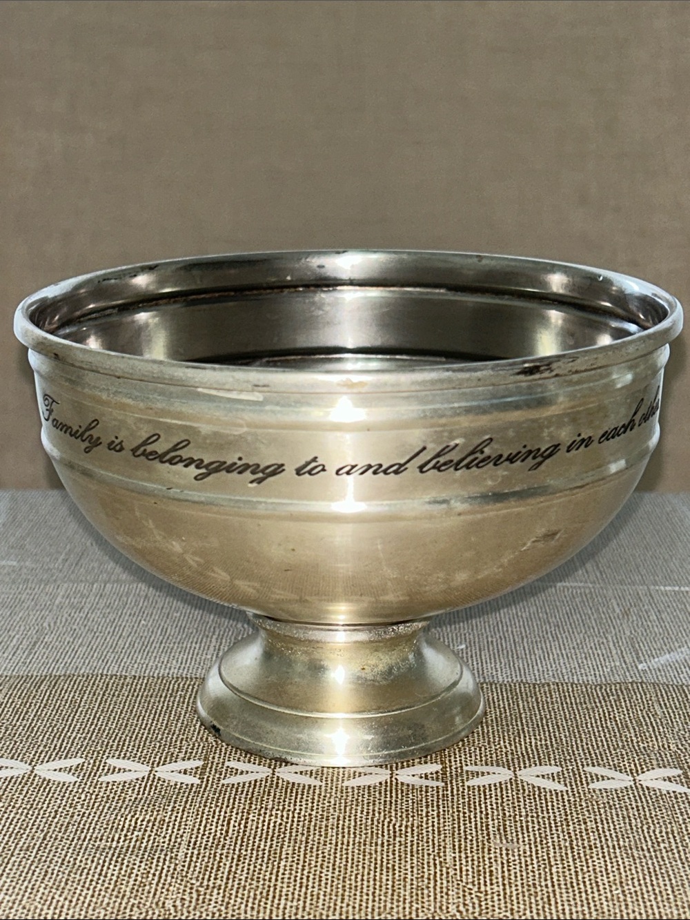 Pottery Barn Sentiment Silver Snack Bowl